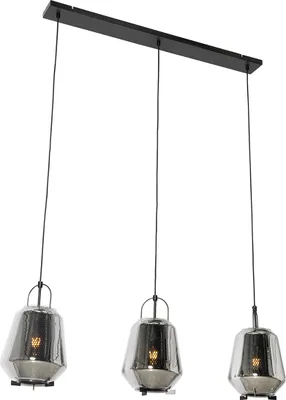 Produktbild von QAZQA - Art Deco Hängelampe I Pendellampe I Pendelleuchte schwarz mit Rauchglas 23-flammig cm länglich 3-flammig - Kevin I Wohnzimmer I Schlafzimmer - Länglich - LED geeignet E27