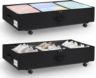 Image de Coffre de rangement pliable de 50 litres avec roulettes, à placer sous le lit