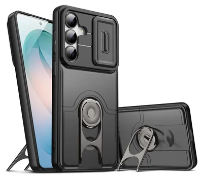 Produktbild von Handyhülle für Samsung Galaxy S26+ mit Dia Kameraschutz und Ringhalter Ständer, Stoßfeste Hybrid Schutzhülle Schwarz