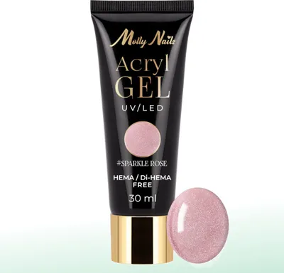 Image de Gel acrylique Polygel Gel de construction pour extensions Gel acrylique Molly Nails HEMA/Di-HEMA Free Sparkle Rose 30 ml