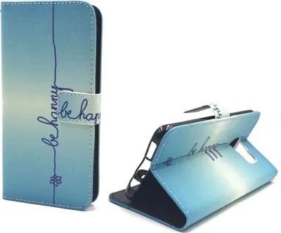 Produktbild von Handyhülle Tasche für Handy Samsung Galaxy S7 Edge  Schriftzug Be Happy Blau