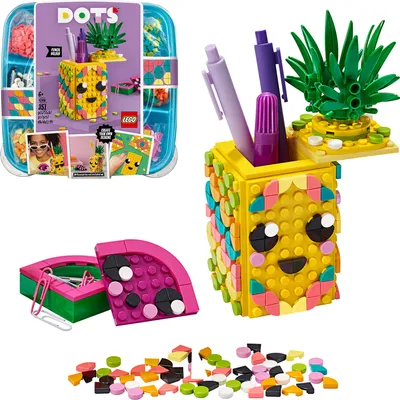 Produktbild von LEGO 41906 DOTS Ananas Stiftehalter, Schreibtisch-Organizer, Kinderzimmer-Deko, Bastelset, Kreativset für Mädchen und Jungen