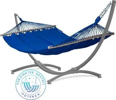 Produktbild von Potenza Outdoor Stabhängematte Hängematte mit Verzinkter Gestell für 2 Personen I 100% Baumwolle Merida Doppelhängematte XXL 215x160, 200kg I Hängemattengestell 220kg, wetterfest
