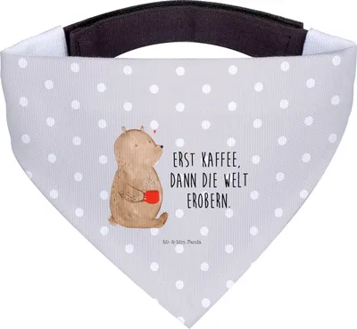 Produktbild von Mr. & Mrs. Panda Hunde Halstuch Bär Kaffee - Grau Pastell - Geschenk, Hundetuch, Tuch, Hundehalstuch, Dreieckstuch für, Teddy, Coffee, Guten Morgen, Bären, Motivation