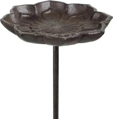 Image de Bain d'oiseaux en fonte sur tige en forme de fleur Bouton de jardin 72 cm de haut brun aspect rouille Bol pour oiseaux résistant aux intempéries Bol d'eau Décoration de jardin métal antique nostalgique