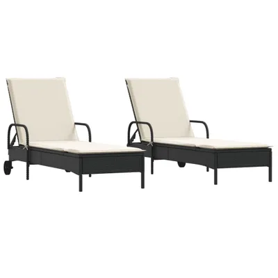 Produktbild von Sonnenliegen mit Auflagen 2 Stk. Schwarz Poly Rattan