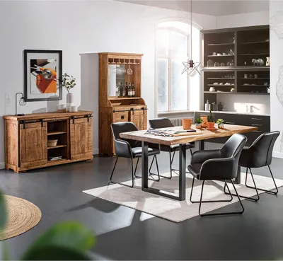 Produktbild von Esszimmer Set in Mangoholz natur massiv KARLSTAD-123