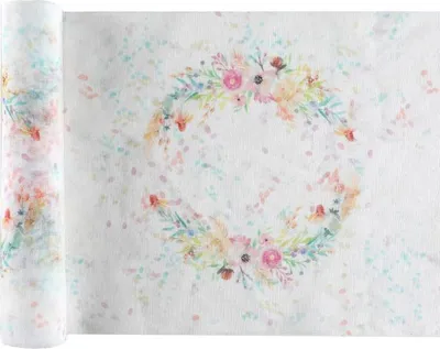 Produktbild von Tischläufer weiß pastell mit Blumen 3 m x 26 cm