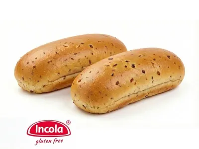 Produktbild von INCOLA Glutenfreie Hot-Dog-Brötchen mit Zwiebeln 2x65g (130g) – weich & aromatisch, ideal zum Aufbacken – weizenfrei, sojafrei