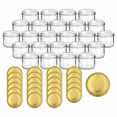 Produktbild von gouveo 24er Set Einmachgläser 230 ml rund mit Schraub-Deckel Bienenwabe - Vorratsgläser mit Drehverschluss TO82 - Marmeladenglas, Schraubglas