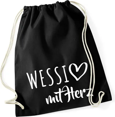 Produktbild von Huuraa Turnbeutel Wessi mit Herz 12 Liter Black Baumwolle Rucksack Geschenkidee