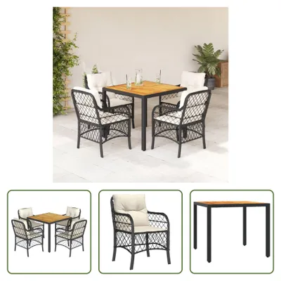 Produktbild von The Living Store 5-tlg. Garten-Essgruppe mit Kissen Schwarz Poly Rattan