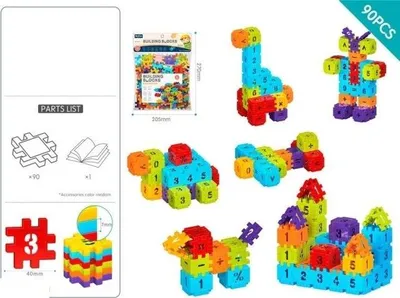 Zdjęcie produktu dla 90-elementowy kolorowy zestaw klocków edukacyjnych dla dzieci