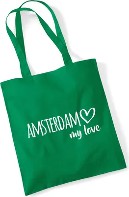 Produktbild von Huuraa Jutebeutel Amsterdam my love 10 Liter Kelly Green Baumwolle Tasche Geschenkidee