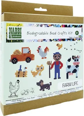 Produktbild von Nabbi® BioBeads Ø 5mm, Bauernhof Set, 1.500 Stk., 1 Legeplatte