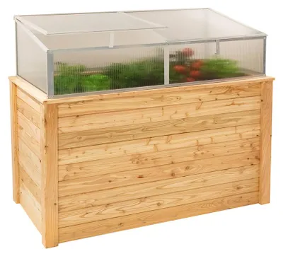 Produktbild von Westmann Klassik Plus 170 Lärchenholz Hochbeet mit Frühbeetaufsatz, KI-generiertes Bild