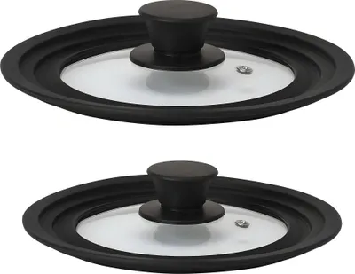 Immagine prodotto di Briebe TotaLid 2 coperchi universali per pentole e padelle 16-18-20 / 24-26-28 in vetro-silicone trasparente