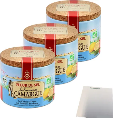 Produktbild von Fleur de Sel Zitrone/Thymian Salz 3er Pack (3x125g Dose) + usy Block