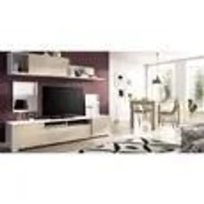 Image de Étagère murale TV – KEN – Blanc brillant/chêne – Portes et étagères – 200 x 41 x 180 cm