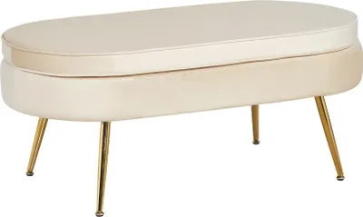 Produktbild von SalesFever Sitzpouf oval | Bezug Samt-Stoff | Gestell Metall goldfarben | B 99 x T 44 x H 40 cm | beige