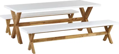 Produktbild von BELIANI Gartentisch Weiß 200x100 cm und 2 Bänke Beton Faserzement Akazienholz Landhausstil Gartenzubehör Gartenmöbel Terrassenmöbel