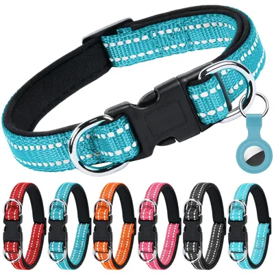 Productafbeelding van Reflecterende hondenhalsband, verstelbaar en ademend, met neopreen en nylon, voor kleine en middelgrote honden (Blauw-S)