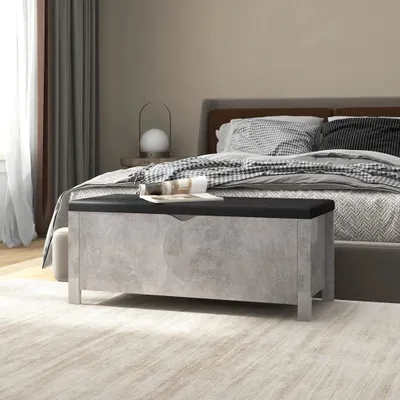 Produktbild von vidaXL Lavice s úložným prostorem a polštářem Betonová šedá 105x40x45cm