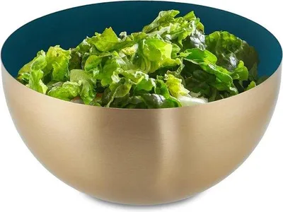 Produktbild von Famanu Salatschüssel 2 Liter - Runde Edelstahl Servierschüssel in Gold-Grün