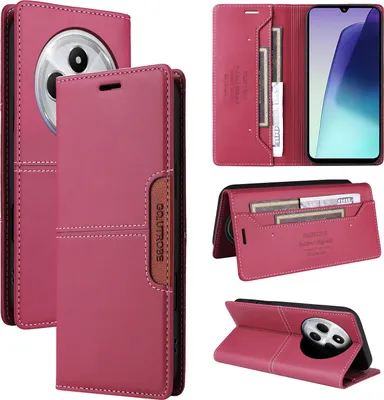 Obrázek produktu pro Pouzdro pro Xiaomi Redmi 14C, kožené flipové peněženkové pouzdro s přihrádkou na karty a stojánkem Červený