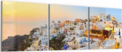 Produktbild von DEQORI Glasbild Echtglas 3x50x50 cm 'Kykladen-Dämmerung' Wandbilder XXL groß