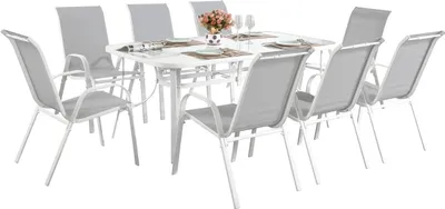 Image de Table et chaises de jardin en textilène "Cordoba XL 180" - Phoenix - 8 places - Gris