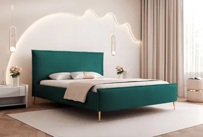 Produktbild von Polsterbett Modernes Bett "ETERNIA" mit hohen Beinen & praktischem Stauraum