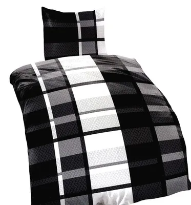 Produktbild von Winter Bettwäsche 135x200 cm Thermofleece Schwarz Grau Gestreift Streifen Flauschig mit Reißverschluss