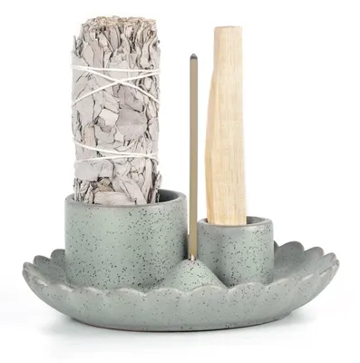 Keramischer Salbeihalter, 3-in-1, für Palo Santo & Räucherstäbchen