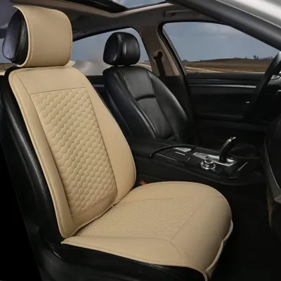 Productafbeelding van Autostoelhoezen van Polyurethanleer voor de voorstoelen, beige kleur