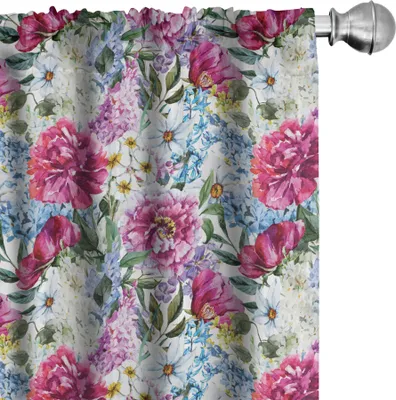 Zdjęcie produktu dla ABAKUHAUS Zasłony kwiatowe, firanki, kolorowy akwarelowy wzór motley bukiet kwiatów w stylu retro Spring Awakening, 2 sztuki 75 x 175 cm, wielokolorowe