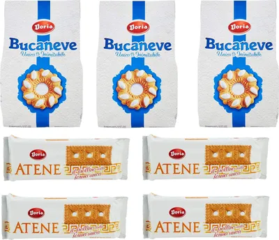 Produktbild von Testpaket 3x Doria Kekse Bucaneve 400g + 4x Atene 500g Butterkeks kekse mit Zucker cookies biscuits snack