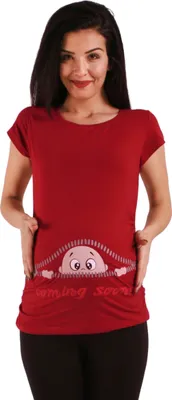 Productafbeelding van Zwangerschapsshirt korte mouw coming soon – zwangerschapskleding dames, 95% katoen, rood, maat L