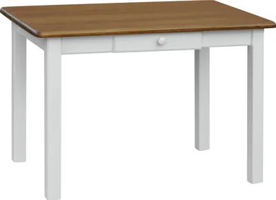 Obrázek produktu pro Bílý stůl se zásuvkou z masivního borovicového dřeva s deskou v barvě dub 130 x 70 cm