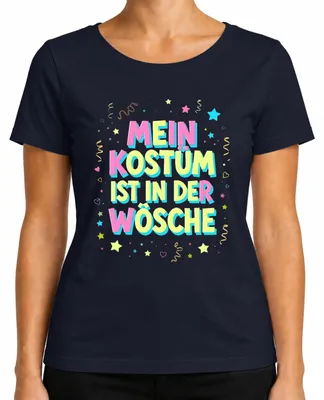 Productafbeelding van Mijn kostuum is in de was. Carnaval, Fasching, Halloween. Grappig dames T-shirt, marineblauw, maat S