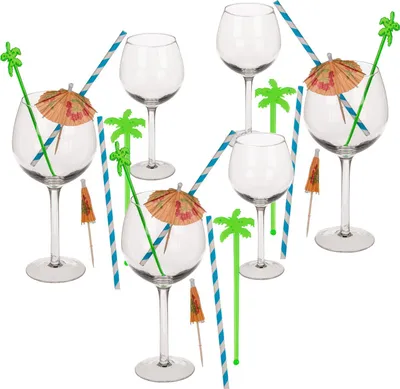 Produktbild von Cocktail Party Glas Set Trinkhalm Schirmchen Untersetzer Gläser Set 6 Personen