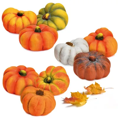Produktbild von Kürbis 9er Set orange aus Ton, 6 cm als Herbst & Halloween Deko