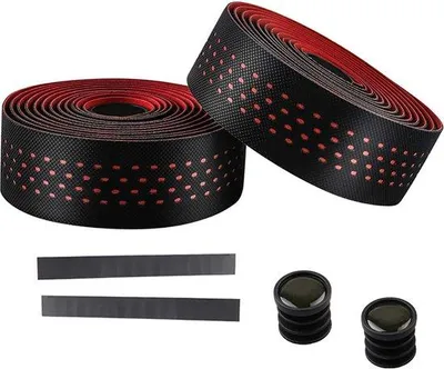 Productafbeelding van Famanu stuurlint voor racefietsen met eindpluggen - antislip en comfortabel - zwart/rood