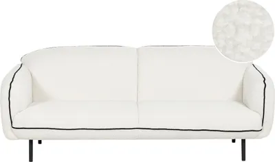 Produktbild von BELIANI Sofa Weiß Stoffbezug Bouclé 3-Sitzer mit Schwarzen Metallbeinen Armlehnen Biese Retro-Design Dreisitzer Wohnzimmer Büro Arbeitszimmer Möbel