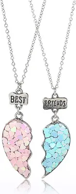 Produktbild von Náhrdelník Bixorp Friends BFF pre 2 s modrým a ružovým srdcom striebornej farby - Náhrdelník priateľstva - Dve polovice Best Friends - Pre dievčatá - Náhrdelník Best Friends Friendship Darček pre dvoch