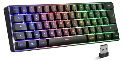 Image de Clavier de jeu 60% TKL, format compact, sans fil, rétroéclairage RGB, mécanique, avec disposition AZERTY
