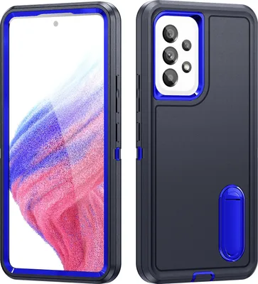 Produktbild von Hülle für Samsung Galaxy A53 5G Hybrid Dreilagige Robust Stoßfest Schwerlast Schutzhülle mit Ständer Dunkelblau