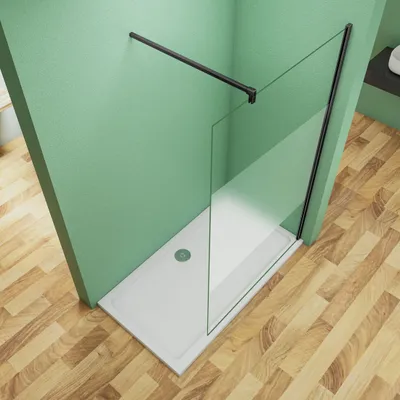 Produktbild von schwarz Walk in Duschwand 90x200cm Milchglasstreifen Duschabtrennung 10mm Nano ESG-Glas+140cm Stabilisator Duschkabinen