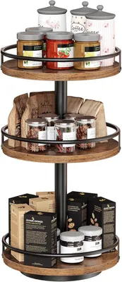 Produktbild von Gewürzregal, 3-stufiger drehbarer Gewürzständer, Küchen-Organizer, Gewürzhalter, Drehteller Organizer, Gewürzregal stehend, Braun