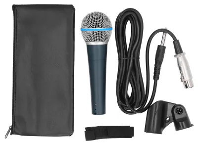 Zdjęcie produktu dla Mikrofon ręczny ze stopu aluminium, profesjonalny mikrofon dynamiczny do wokalu o charakterystyce kardioidalnej i 3-pinowym złączem XLR, przeznaczony do karaoke i śpiewu